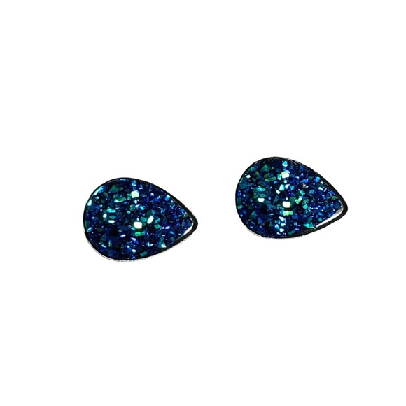 Blueberry Faux Druzy Teardrop Stainless Earrings - Picture 3 of 14